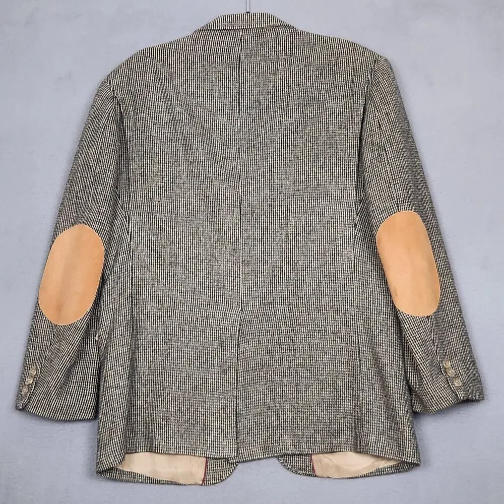 VINTAGE EVAN-PICONE Blazer Mens 41 Brown Houndstooth Wool Elbow Patch Jacket USA